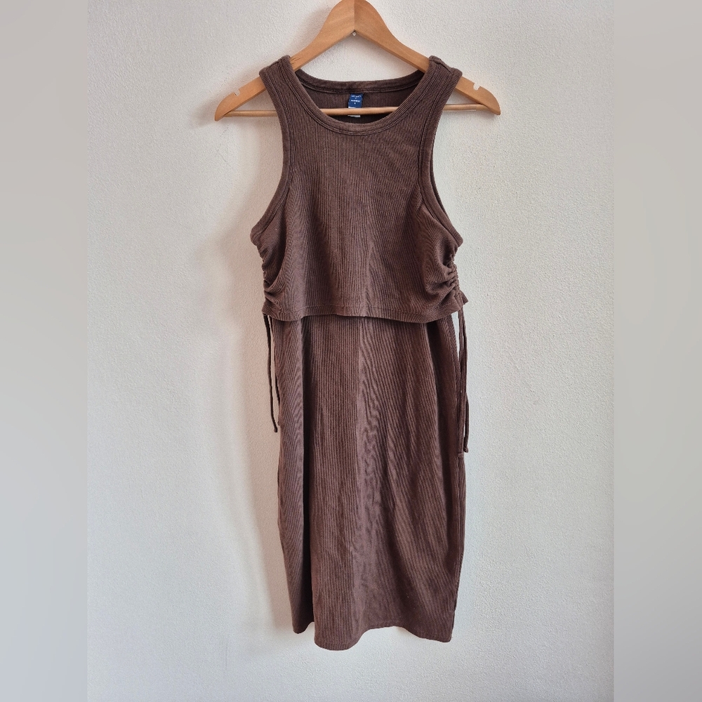 96% Cotton Ribbed Maternity And Nursing  Side Tie Dress Brown Size Medium